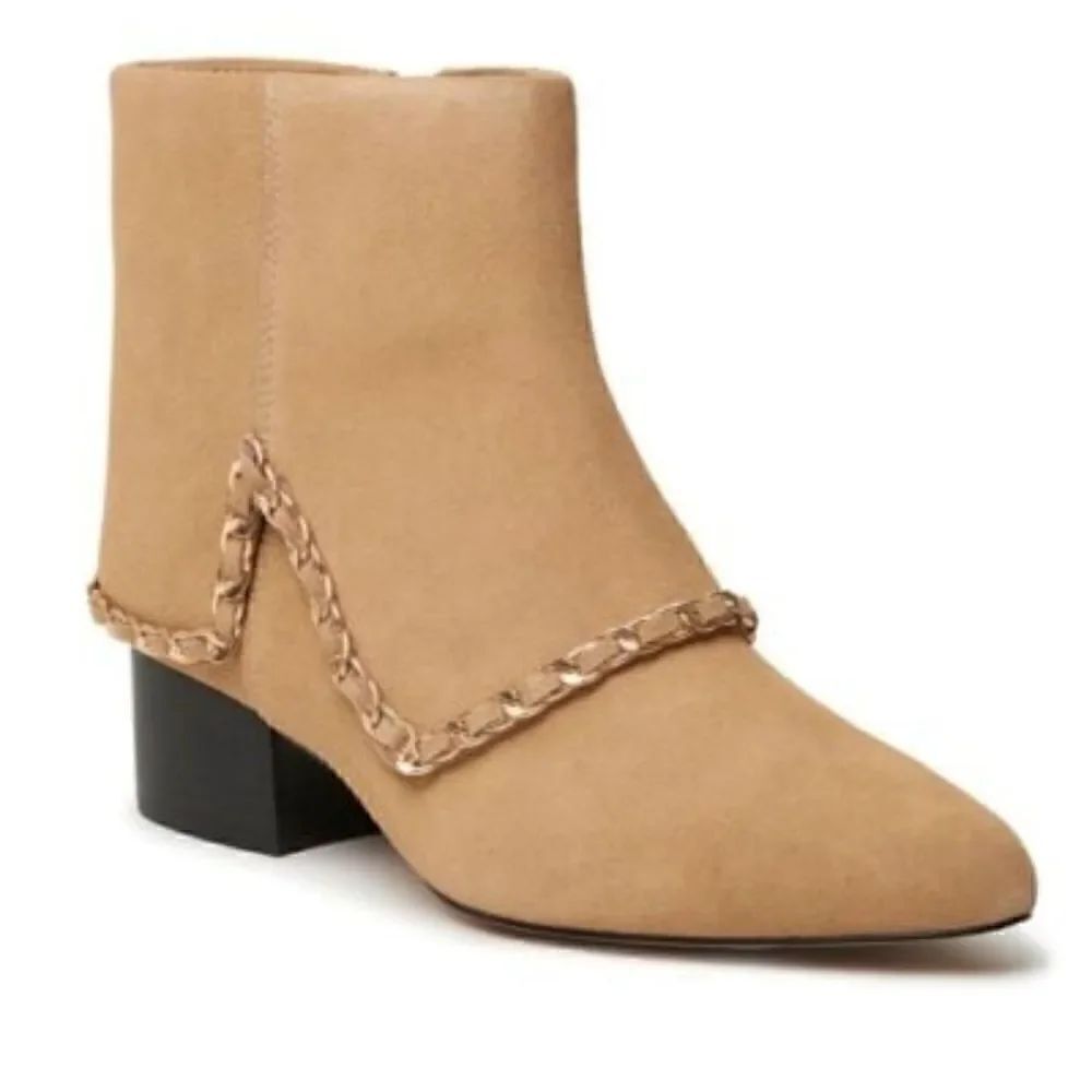 Karl Lagerfeld Paris Cassie Sand Suede Zip Ankle Bootie Size 6.5